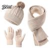 Comfortable Knit Beanies for Cold Seasons Winter Hat Scarf Gloves Set Knitted Pom Warm Thermal Soft Acrylic Weather Gear Gloves Solid Color