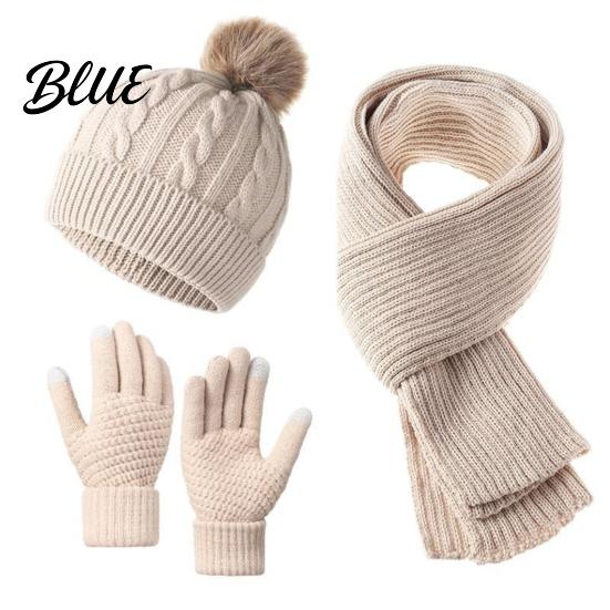 Comfortable Knit Beanies for Cold Seasons Winter Hat Scarf Gloves Set Knitted Pom Warm Thermal Soft Acrylic Weather Gear Gloves Solid Color