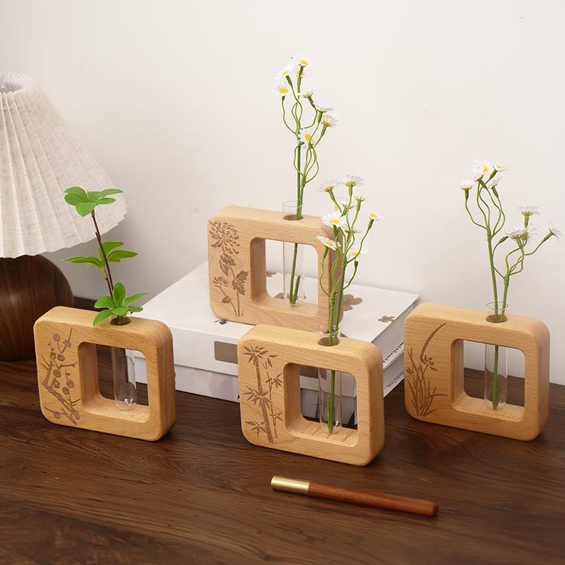 1PC Flower Arrangement Creative Floral Pattern Floral Art Wood Desktop Plastic Handmade Hydroponic Bottle DIY Home Decorations