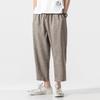 2025 Summer Men's Plus Size Cotton Linen Cropped Trousers - Chinese Style, Japanese Loose Fit, Casual Straight Pants