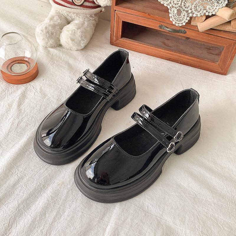 

Премиальные жареные уличные женские туфли простые с круглым носком ретро универсальные в британском стиле маленькие кожаные туфли на платформе толстый каблук Мэри Джейн одинарные туфли 40