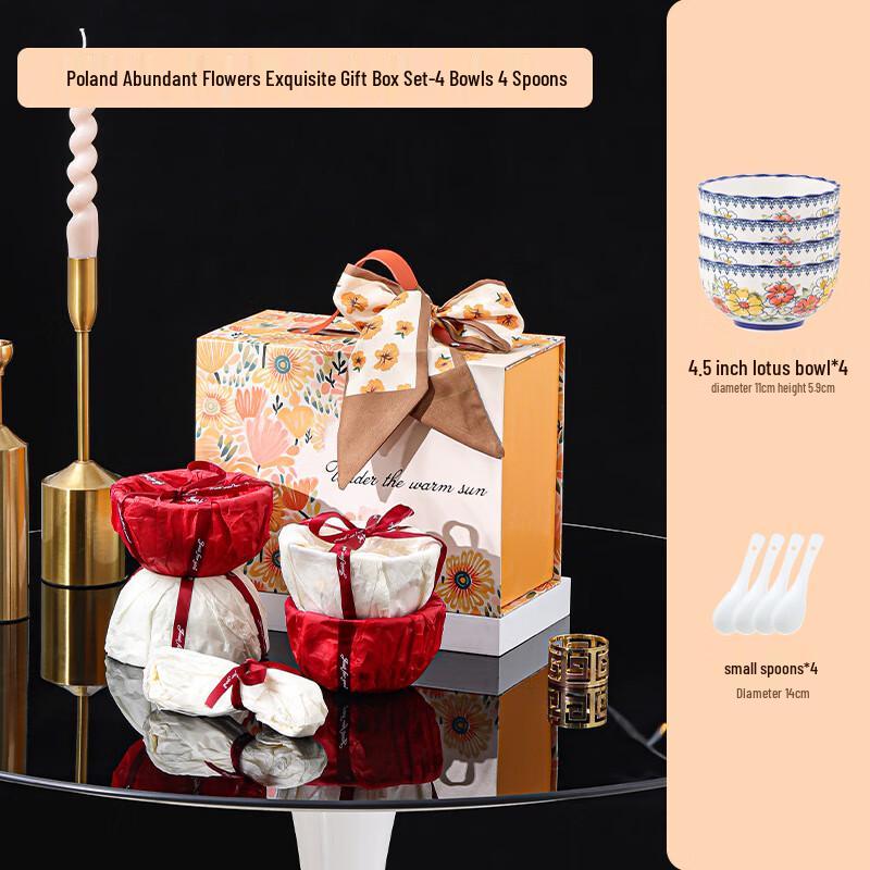Lujiazui Polish Floral Ceramic Bowl & Spoon Gift Set