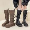2026 Neue Mode Plateau Damen Ritter Hohe Stiefel Modische Gürtelschnalle Dicke Sohle Schuhe Damen Zum Hineinschlüpfen Moderne Lange Stiefel