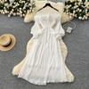 New European and American Fashion Heavy Industry Three-dimensional Flower Perspective Mesh Splicing Long-sleeved Waist Pleated Dress Women