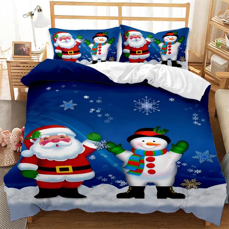 Comforter Christmas King Winter Theme Cartoon Bedding Set Microfiber Santa Claus Elk Carriage Comforter For Girl Boy