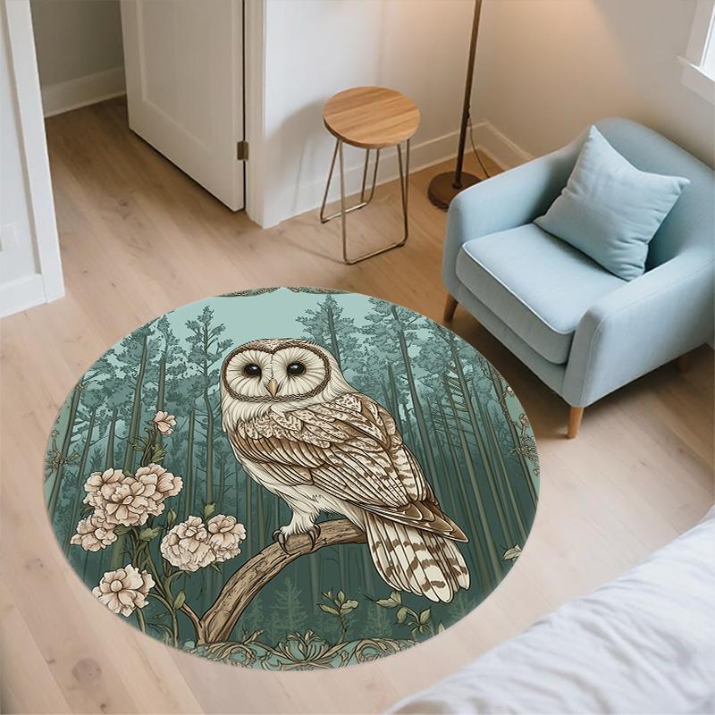 Eule auf Ast, runder Teppich, Teppich für Wohnzimmer, Schlafzimmer, Sofa, Spielzimmer, rutschfeste Bodenmatte
