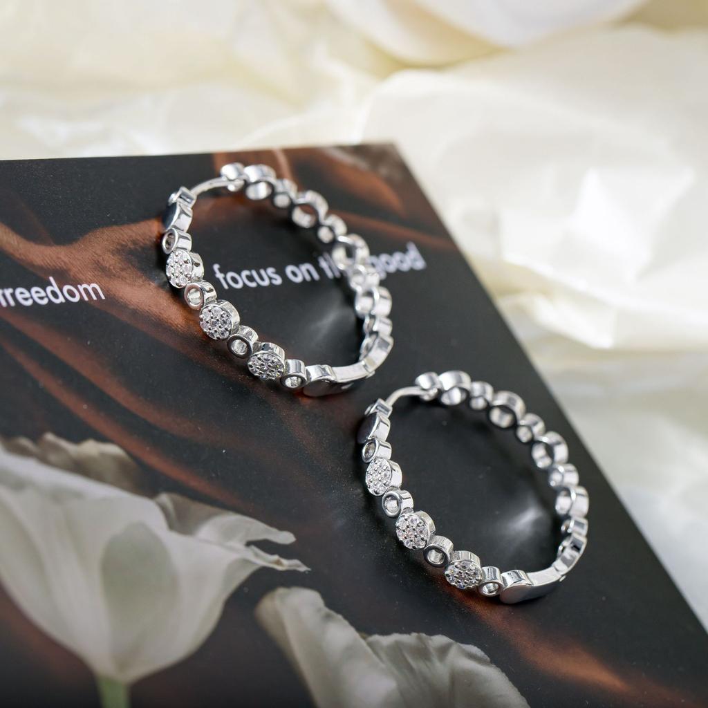 Dainty Female White Round Zircon Stone Hoop Earrings Bling Gold Color Wedding  For Women