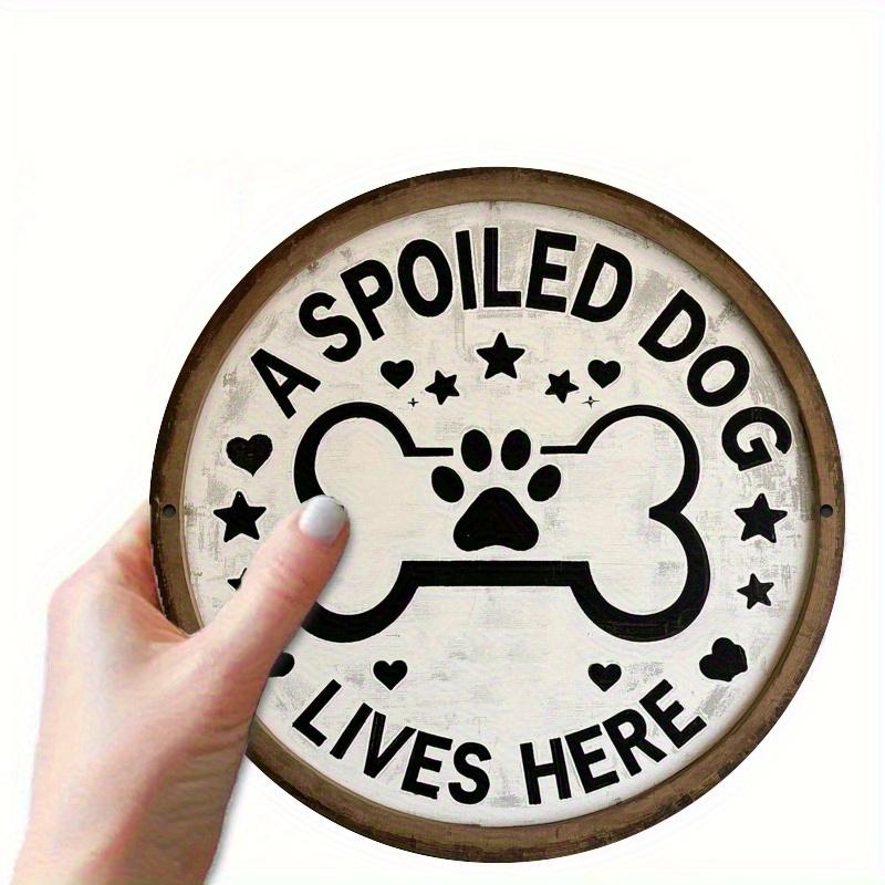 Metal Round Sign with 2D Flat Print - Dog Bone and Paw Design - Perfect for Door, Wall, Porch, Garden, Bar, and Café Decor