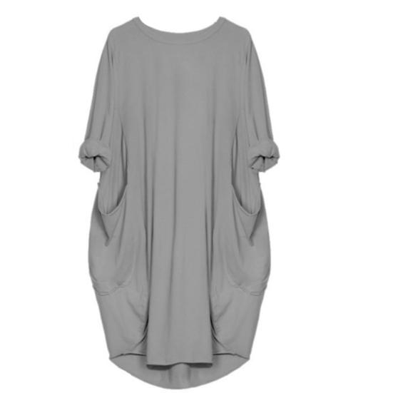 Fashion Lady Casual Solid Color Loose Round Neck Half Sleeve Pullover Midi