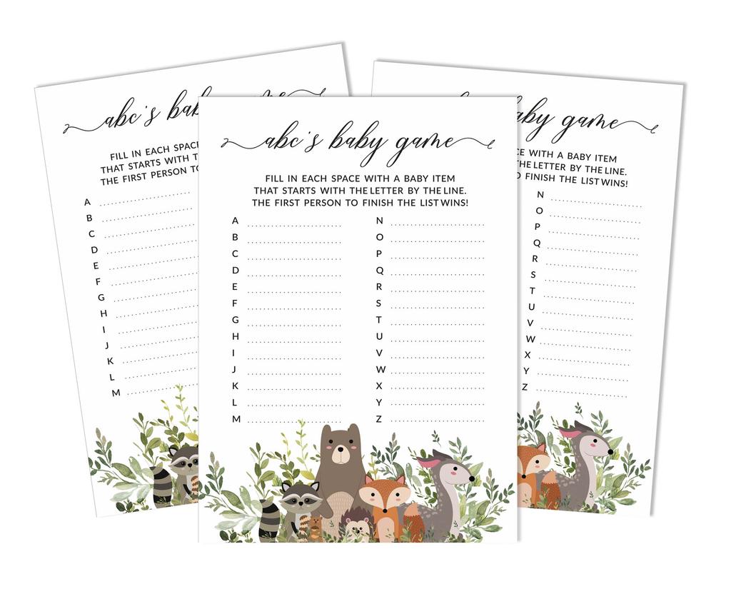 Inkdotpot Leaves & Animals Baby Shower Game Set Of 50 BabyA AlphabetA ABCA Game Gender Neutral Party