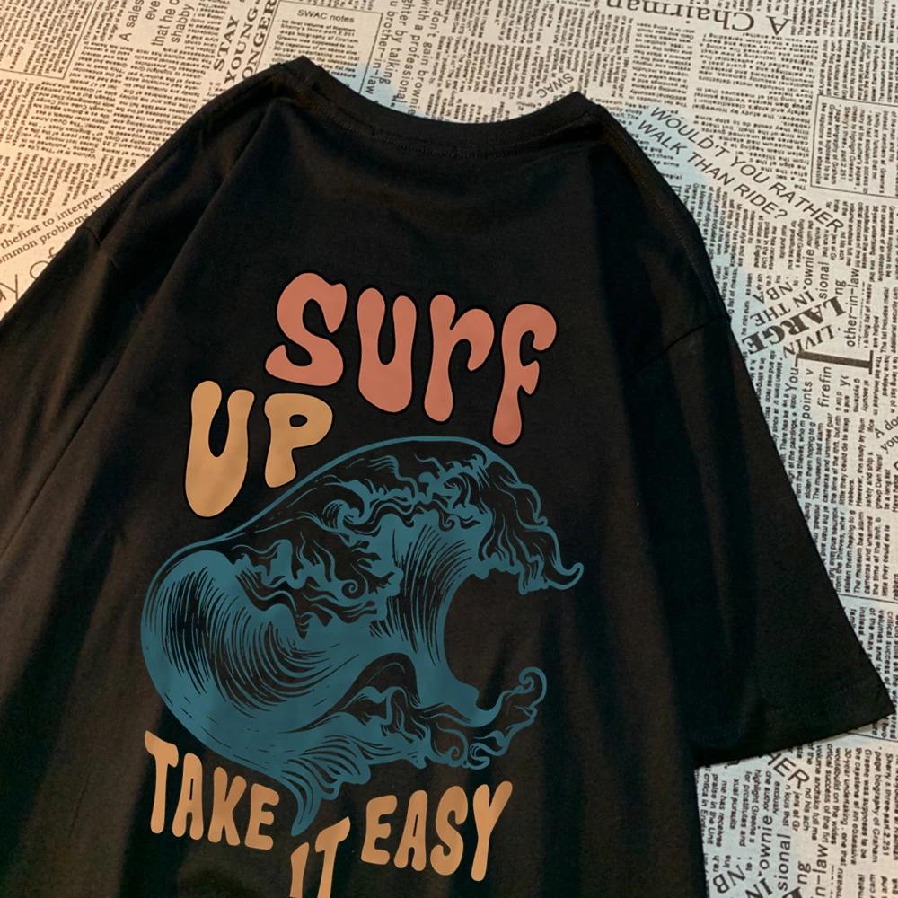Surf Up Take It Easy Men Women Tshirts Summer Tshirt Breathable O-Neck Short Sleeve Harajuku Loose Tshirt Cotton Couple Tops