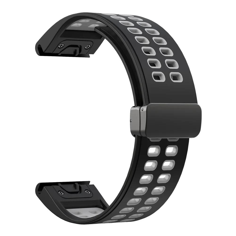 

2026 QuickFit 22MM 26MM Силиконовый ремешок с магнитной застежкой для Garmin Tactix 7 Pro Fenix 6XPro 5XPlus EPIX Gen2 Браслет Ремешок для часов QuickFit 22mm черный серый