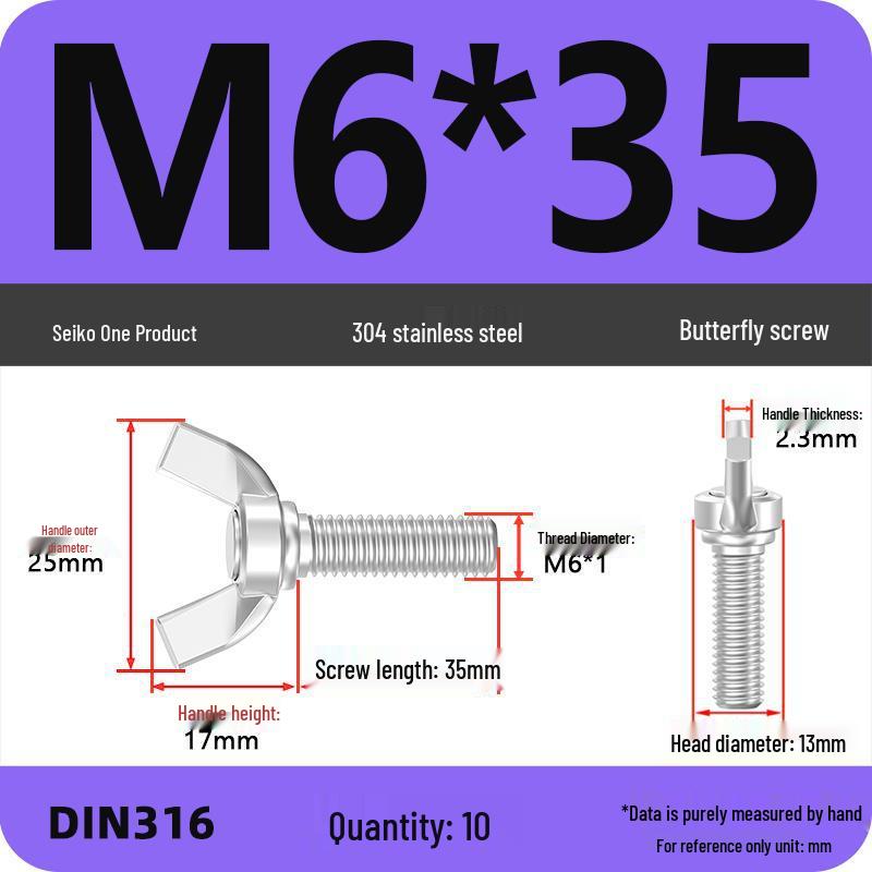 304 Stainless Steel Hand-Tightening Butterfly Weld Screws - Ram Horn M4 M5 M6 M8