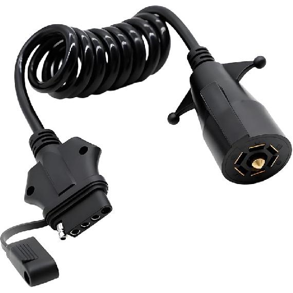 7 Way Trailer Plug 7 Pin To 4 Pin Trailer Adapter 7 Pin Trailer Connector, Vehicle-Side 4 Flat To Trailer-Side 7 Blade And 4 Pin Dual-Output