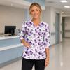 Women's Floral Print V-Neck Scrub Top with Pockets, 3/4 Sleeves and Side Slits for Uniform