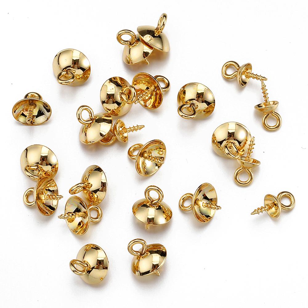 50pcs Stainless Steel Screw Eye Pins Gold Color Bail Top Drilled Bead End Caps Pendant Connector for DIY Jewelry Making Supplies