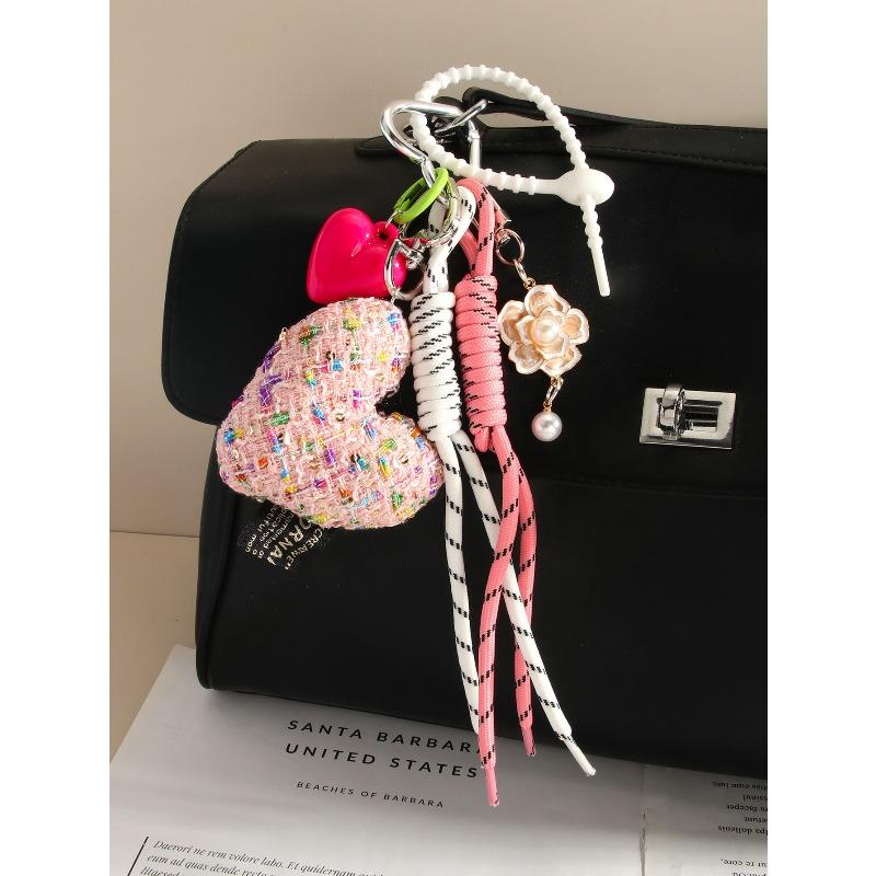 Fashion ins fabric girl love bow woven rope high-end bag hanging pendant wind bag pendant