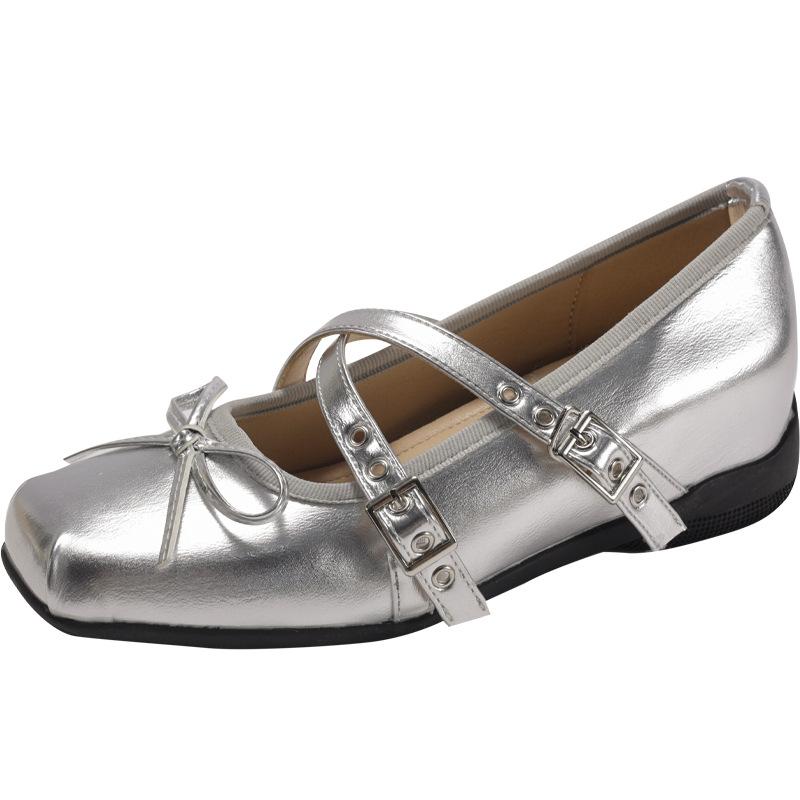 Silver French square head height increase light mouth single shoes women's summer 2025 new high-end skirt versatile Mary Jane shoes