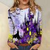 Women's Long-sleeved Loose-necked Halloween Print Casual Top, Suitable for Holiday Parties