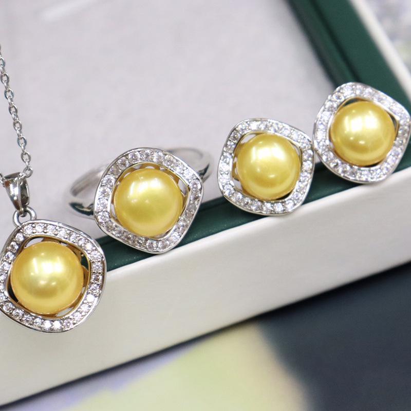 Elegant 8-9mm Freshwater Pearl Necklace, Silver Stud Earrings, and Ring Set for Women