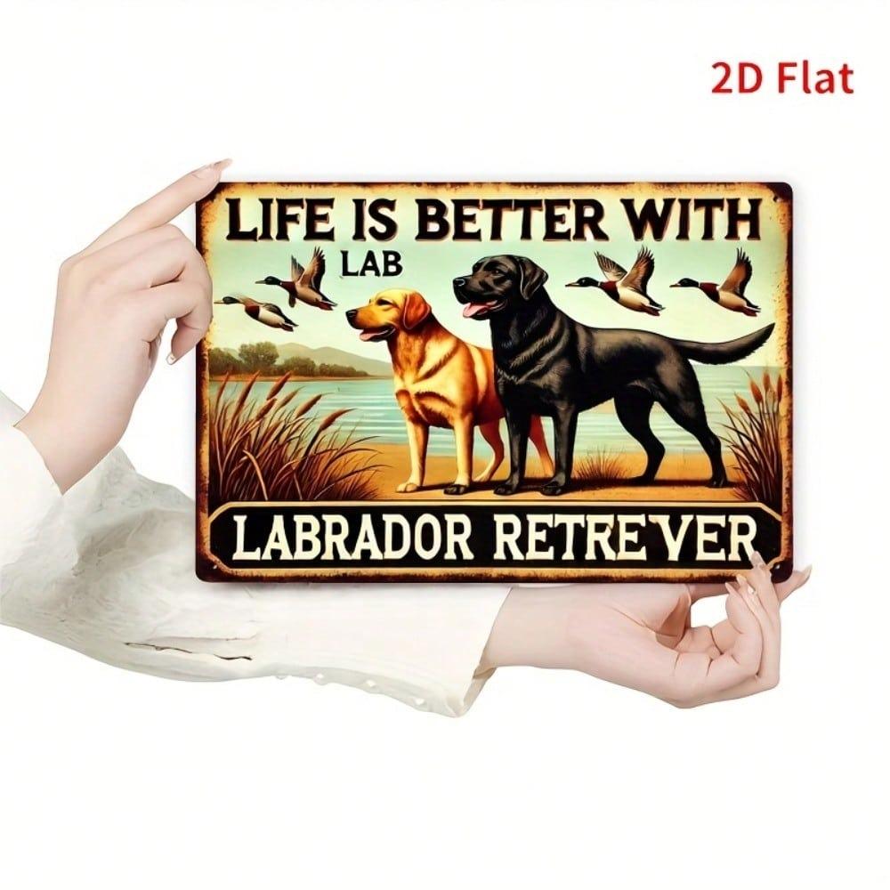 Vintage Labrador Retriever Blechschild Flaches Design Metallposter für Café Wand