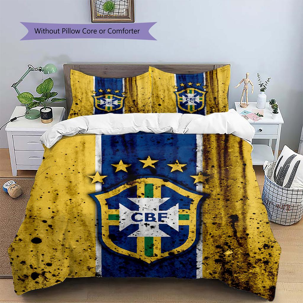 Brazil national football team  Pattern Bedding Quilt Set  Home Decoration  Gift (1 * duvet cover + 2 * pillowcase  without core)