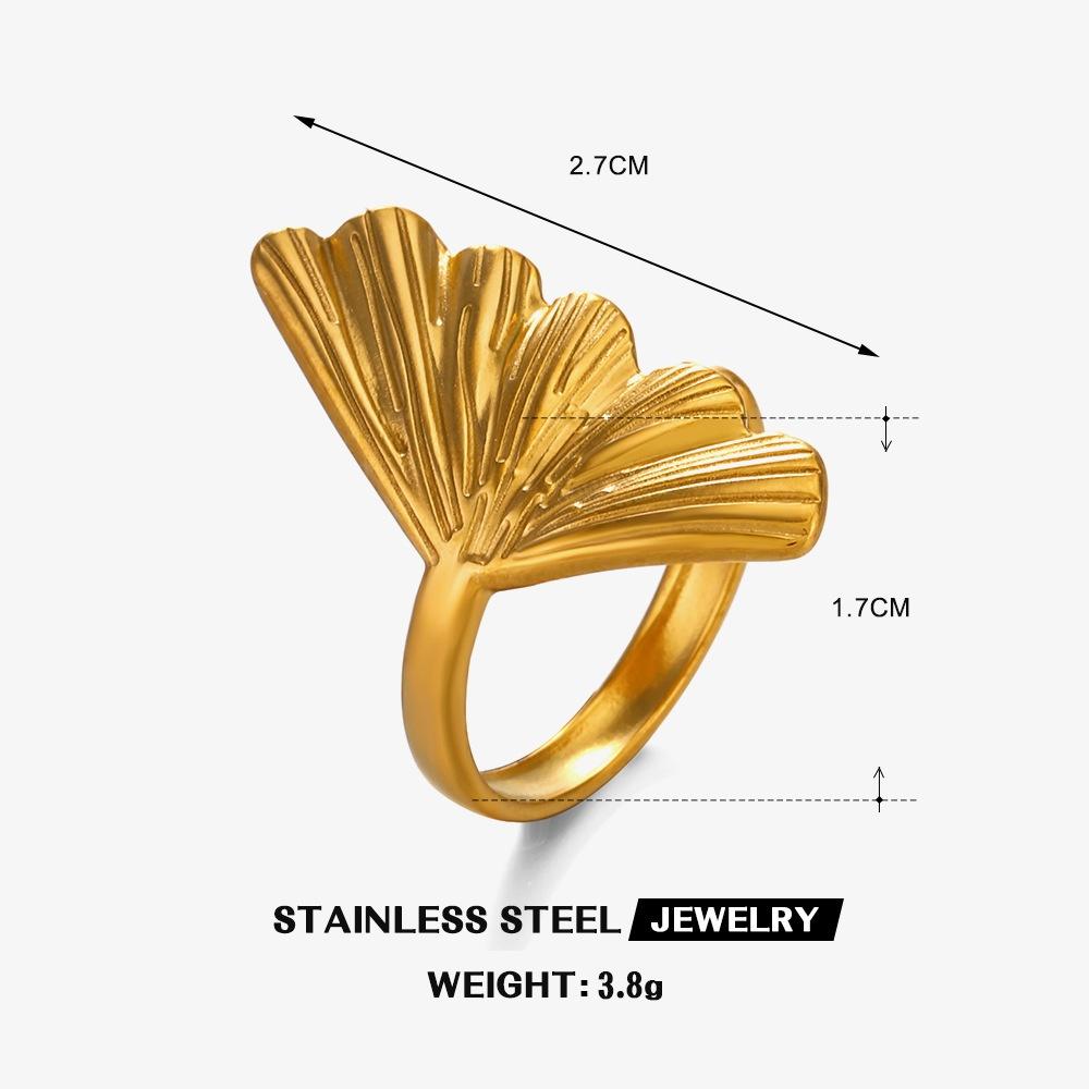 

Stainless Steel Gold Color Ginkgo Leaf Open Rings for Women Adjustable Finger Rings Non-fading Jewelry Gifts New In