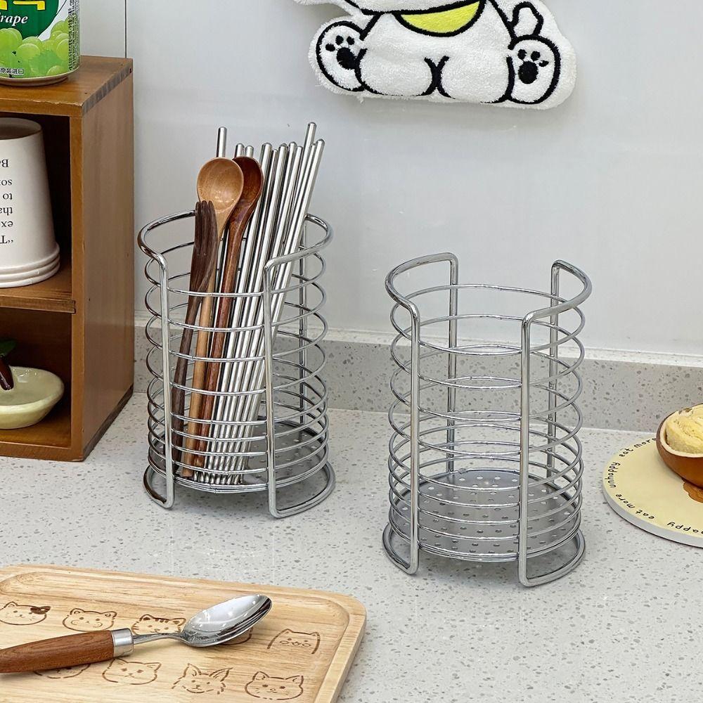 Round Kitchen Utensil Holders Draining Hole Base Tabletop Cutlery Drainer Desktop Organization