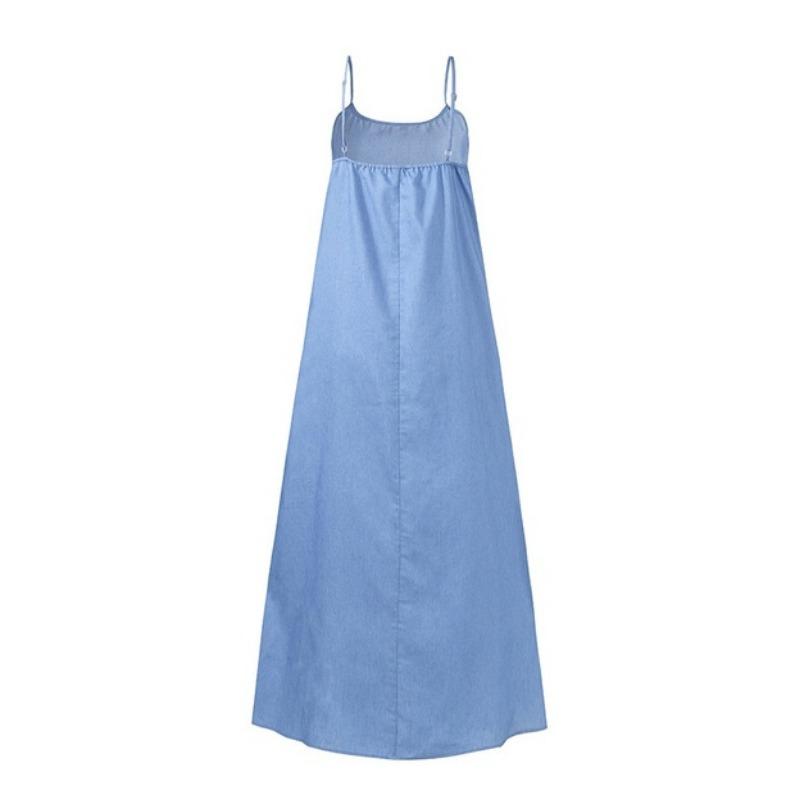 Fashion Vintage Loose Sexy Denim Dress Women Casual Elegant Sleeveless Plus Size Summer Dress Woman Blue Office Lady Sling Long Dresses 1005