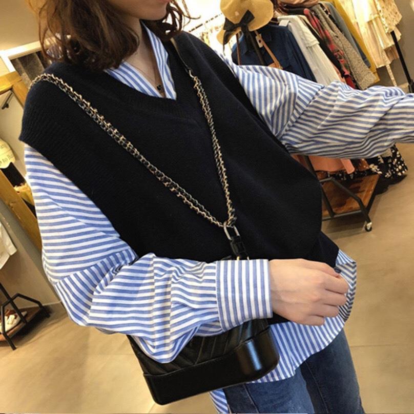 2024 Jarní/Podzimní dámský pletený svetr s volným pulovrem do V s výstřihem do V