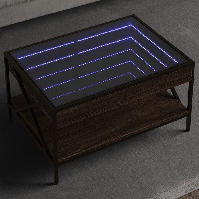 VidaXL Coffee Table with Infinity LED Brown Oak 70x50x38 Cm, Side Table, Living Room Table, Side Table, End of 847706