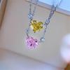 Zircon Heart Pink & Yellow Gold Necklace: Women's Elegant Cool Style Clavicle Chain