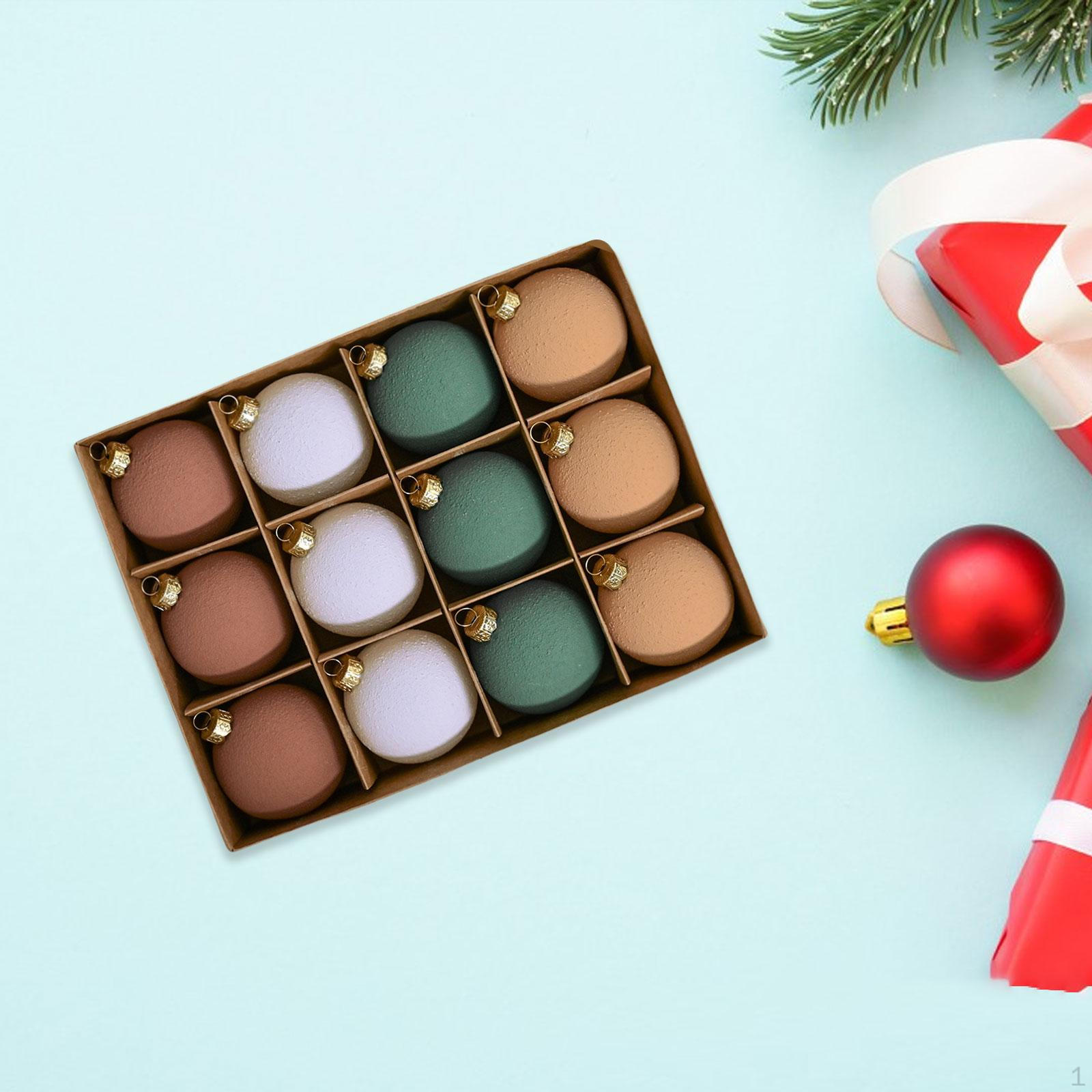 

12 шт. Рождественские шары, украшения для елки, декоративные флокированные текстуры, ремесло Brown Green Orange