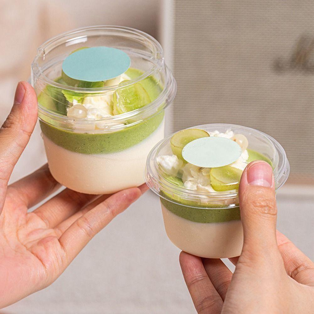 50Pcs 150/250ml Disposable Salad Cups Round Shape Leak-Proof Dessert Cups with Lid Clear Plastic with Lid