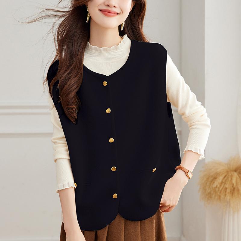 Round Neck Cardigan Vest for Women In Spring New Korean Style Versatile Fashion High-end Knitted Vest