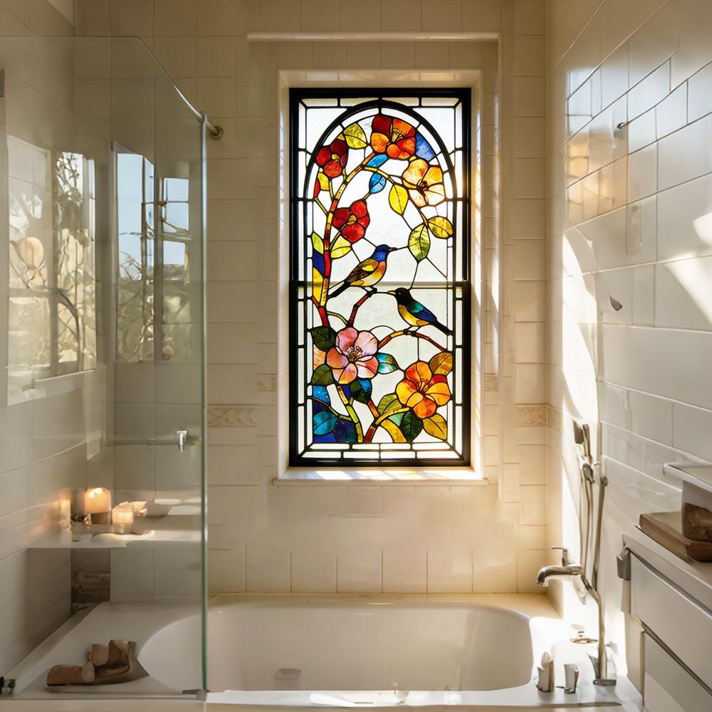 Adesivo per Vetro Finestra Espositore Balcone Esterno con Motivo Floreale e di Uccelli Retro