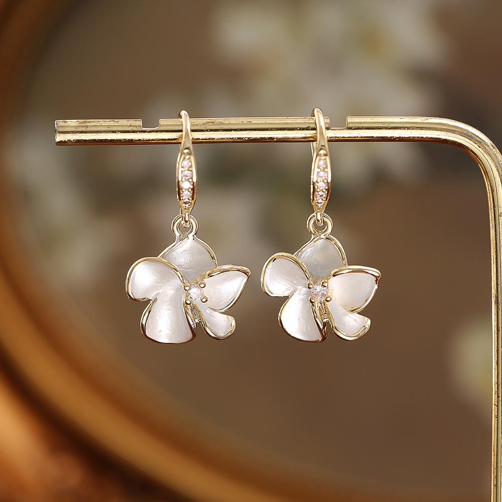 Серьги-цветы с цирконами и каплями масла: Элегантные серьги-крючки в стиле инфлюенсера - Изысканный, сказочный модный аксессуар