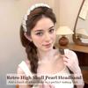 Retro high skull pearl headband, satin retro high skull artificial pearl teeth headband, high crown wavy headband