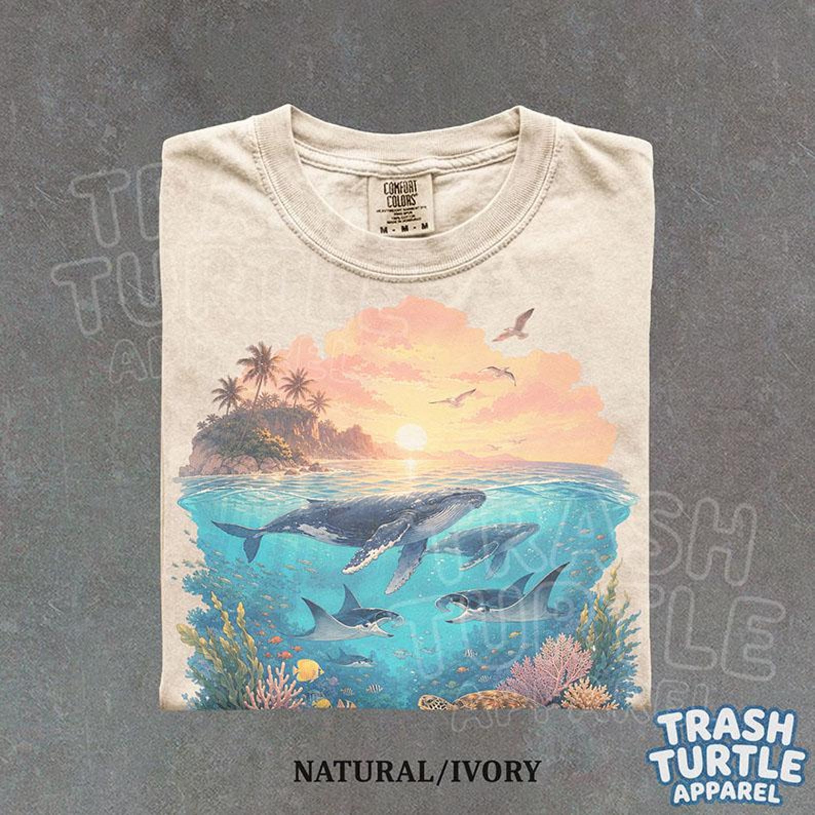 Retro Ocean Life Shirt Vintage Humpback Whale TShirt Tropical Sea Turtle T-shirt Coral Reef Graphic Gift Tee 3XL