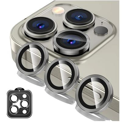 Protezione per la copertura dell'obiettivo della fotocamera in vetro temperato in metallo grigio titanio per iPhone 15 Pro Max 14 Plus 13 Mini 12 11 Protezione 15Pro 14Pro Accessori per telefoni