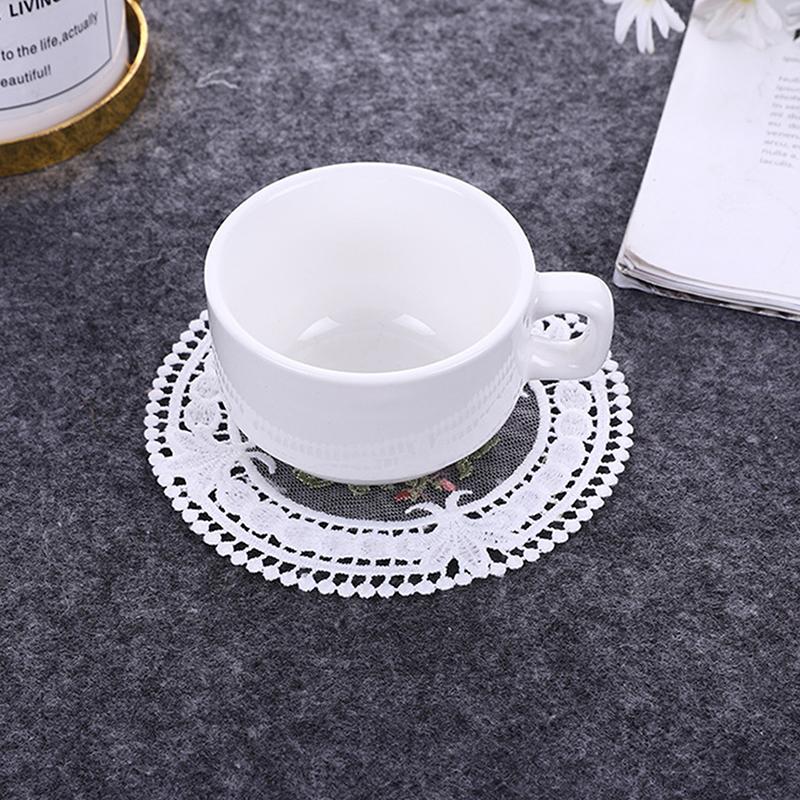 12cm Vintage Lace Coaster Placemat Embroidery Craft Bowls Coffee Cups Coaster European Style Fabric Anti-Scald Table Plate Mat