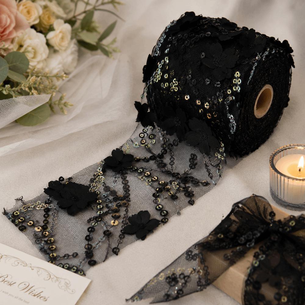 1pcs Polyester Material Sequin Ribbon Webbing 6cm Width Embroidered Sheer Ribbon For DIY Crafts