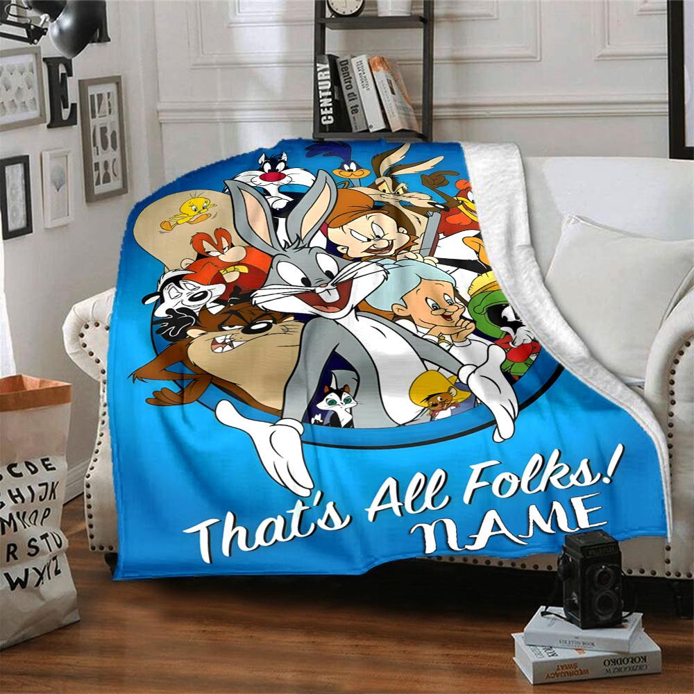 Classic Looney Tunes Characters Collection Multipurpose Customizable Blanket Customize Text Comfortable Suitable For Sofa Couch Office Bed Picnics