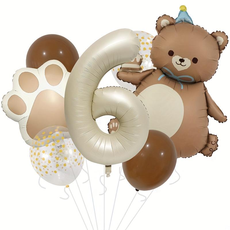 7pcs Matte Bear Balloon 40 Inch Milk White Number 1-6 Claw Print Aluminum Film Balloon Set Anniversary Birthday Party Decoration