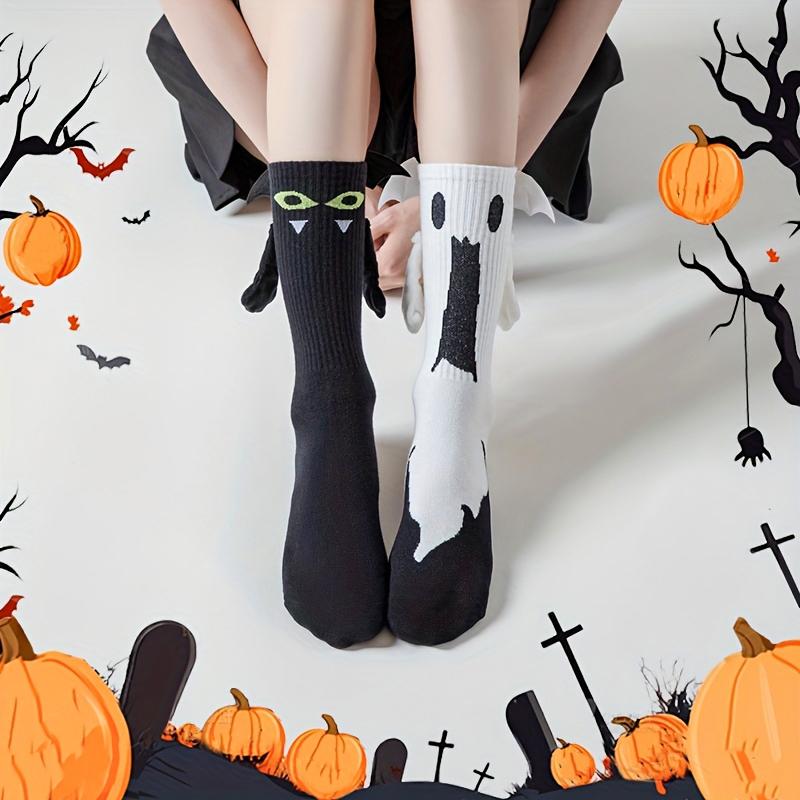 Halloweenský design netopýra Pár ponožek Design ducha Roztomilé halloweenské ponožky Pohodlné magnetické ponožky držící se za ruce Speciální univerzální velikost