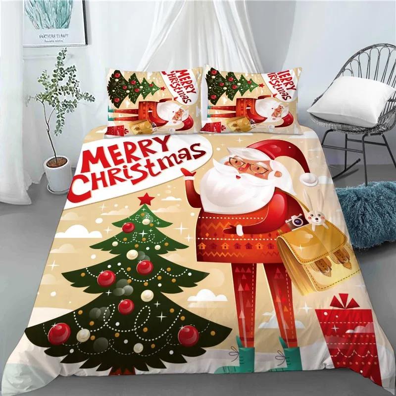 

3D Christmas Decoration Duvet Cover Fashion Santa Claus Quilt Cover with Pillowcase Queen King Size for Kids Adult Bedroom Decor 70x133cm 2pcs