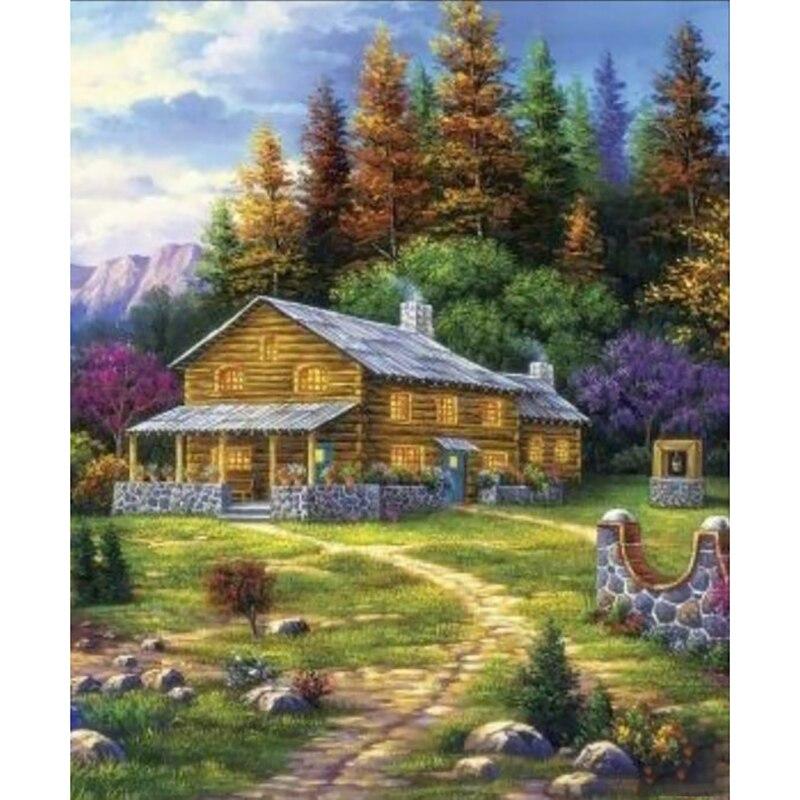 5D DIY Diamond Painting Scenic Lodge Diamond Embroidery Tree Scenery Cross Stitch Full Round Drill Crafts Home Decor Gift