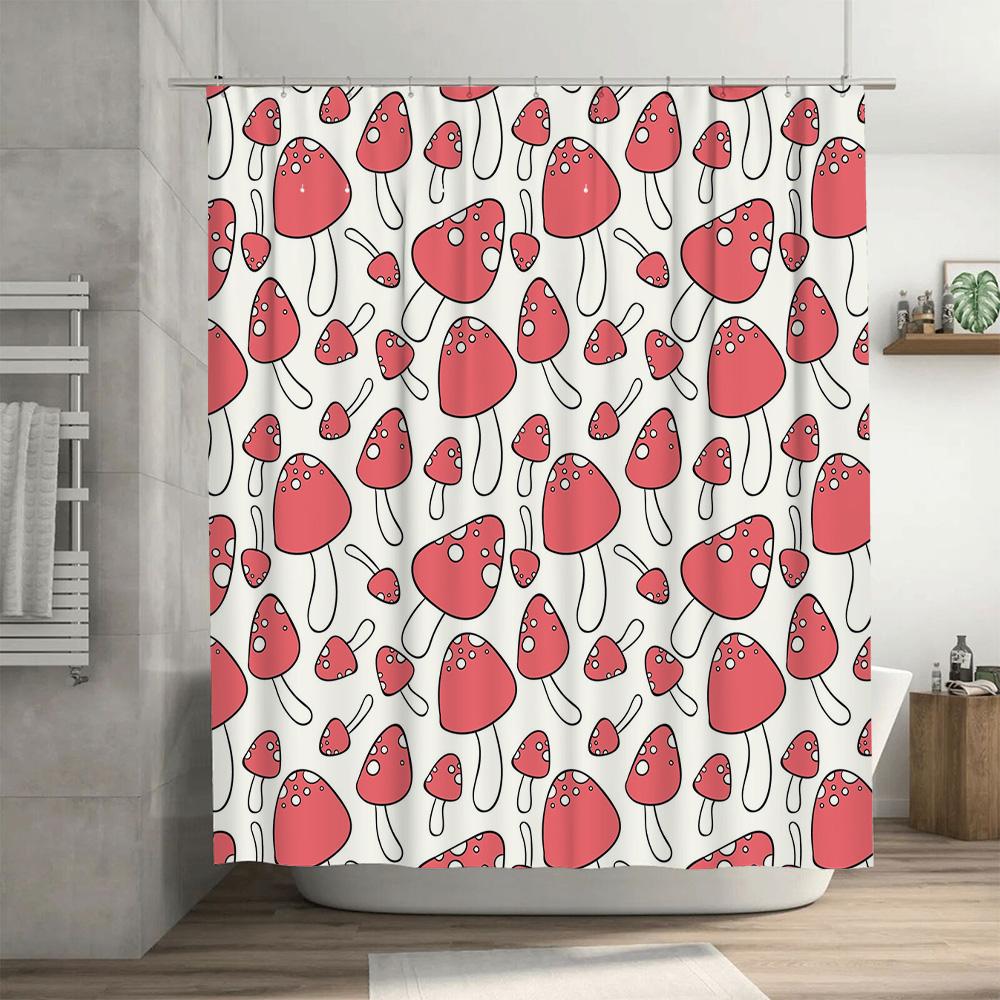 Red Mushroom Pattern Shower Curtain Cute Unique Decor for Your Bathroom