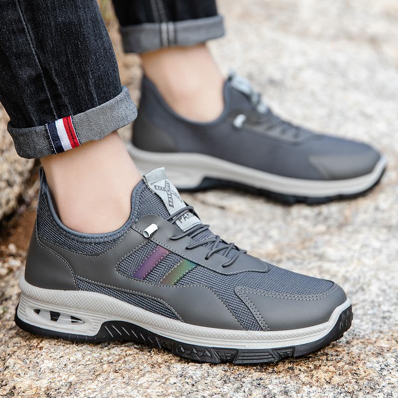 

Большие размеры 39-44 походные ботинки для мужчин, обувь для активного отдыха на открытом воздухе, тактические кроссовки из натуральной кожи с сеткой, дышащие, нескользящие 39 серый