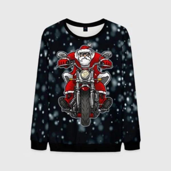 Autumn Winter Men Women Long Sleeved Santa Claus Creative Printed Comfortable Round Neck Casual Loose Hoodie